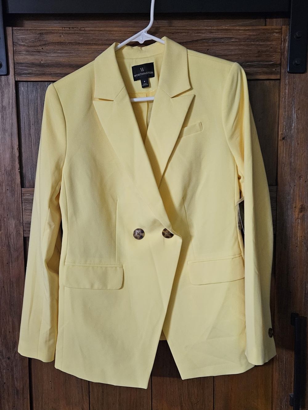 Worthington Pale Yellow Double-Breasted Blazer